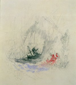Fire at Sea、ビネットのデザイン、1835年（紙に鉛筆とWC） 作： Joseph Mallord William Turner